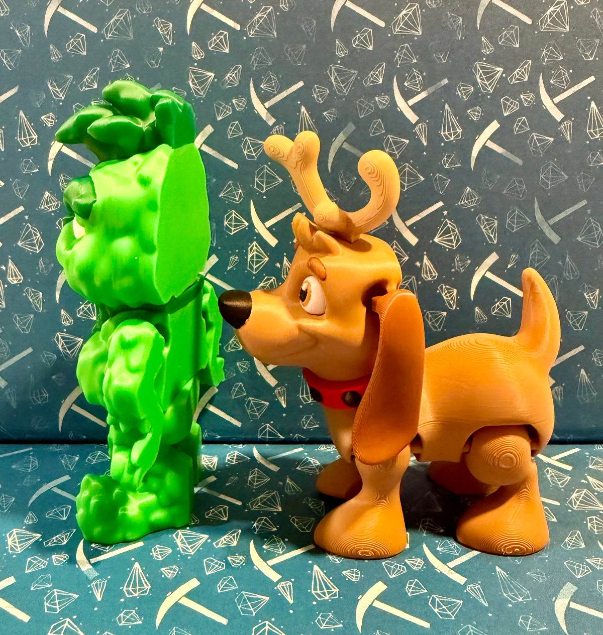 Grinch & Max articulating, 3-D printed models pair