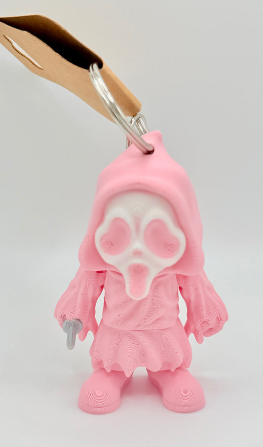 Ghost Face 3D Printed Flexi keychain biodegradable. In PINK
