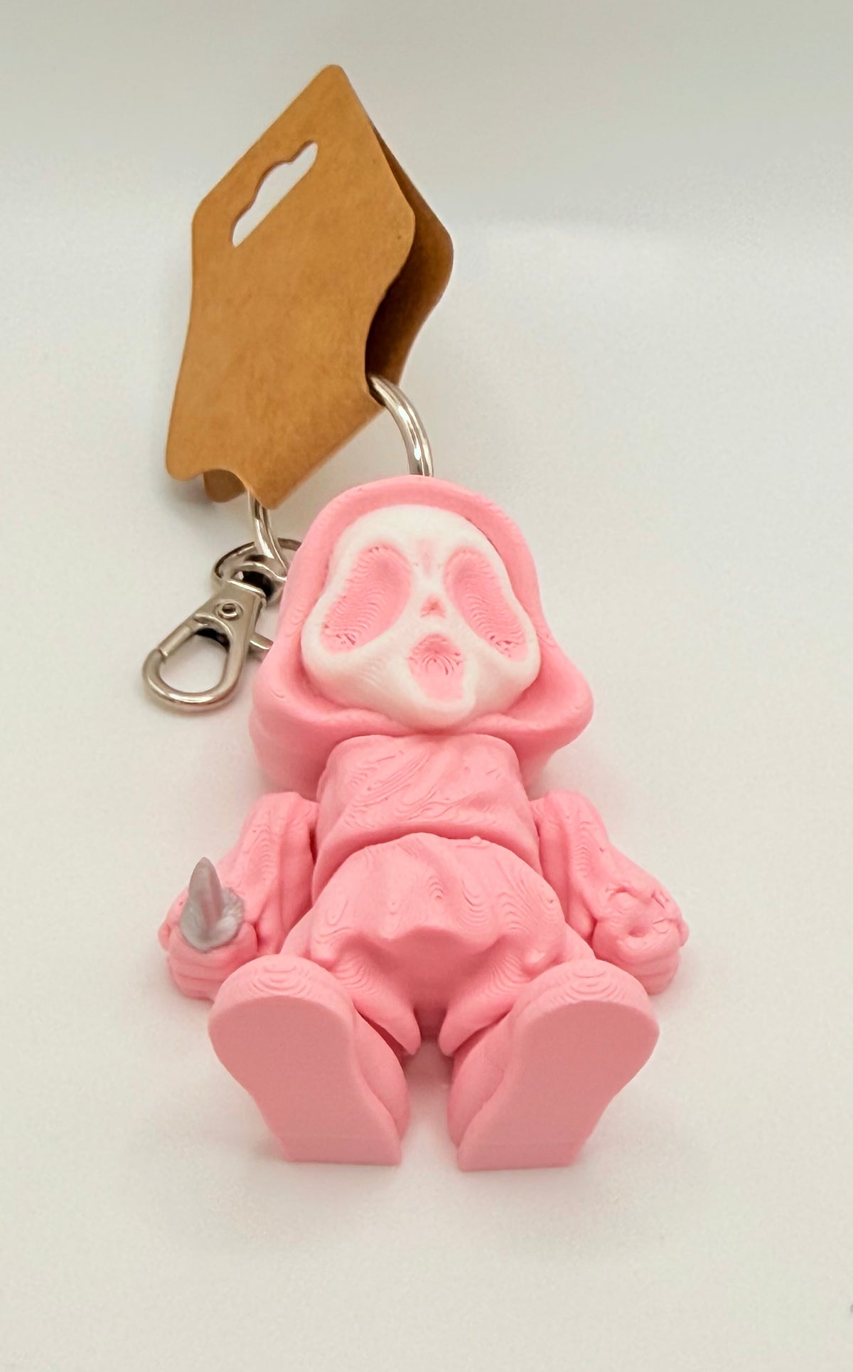 Ghost Face 3D Printed Flexi keychain biodegradable. In PINK