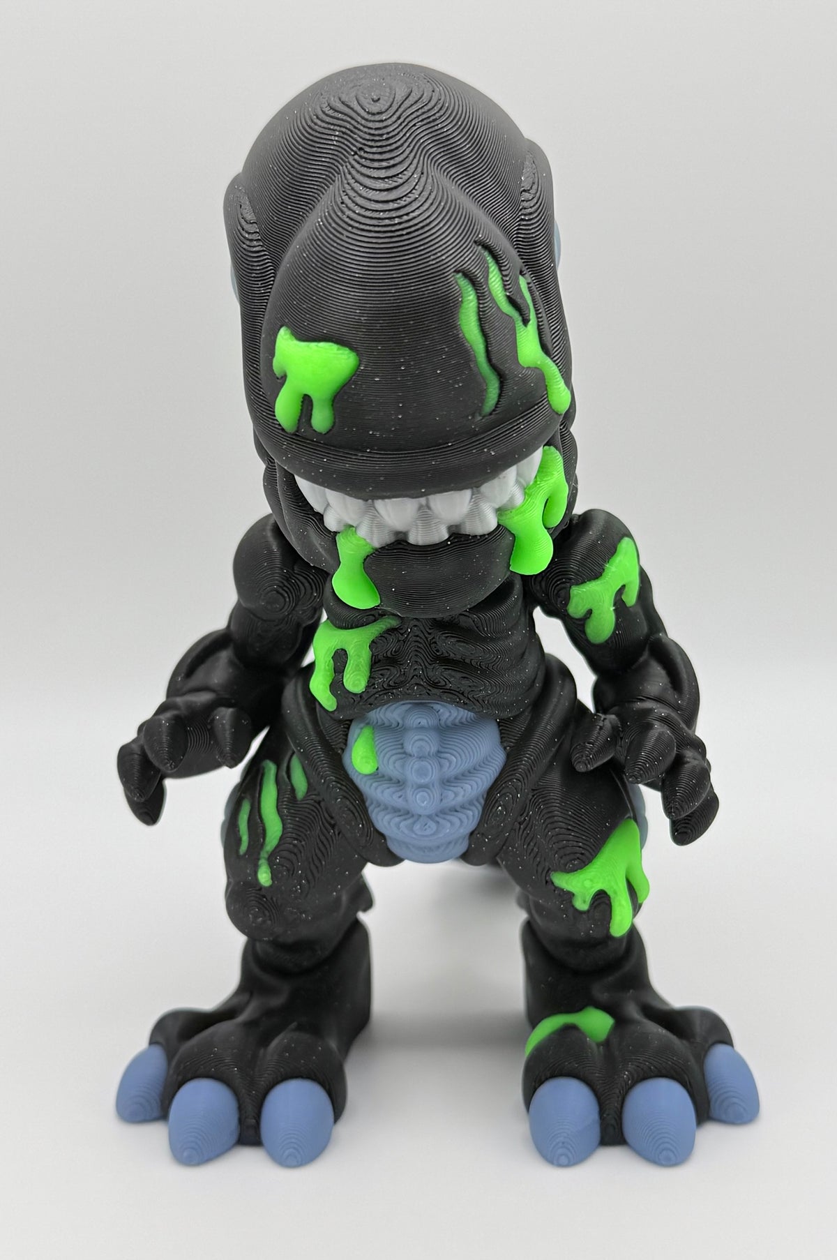 Xenomorph injured 3D printed Flexi – Glow in the dark Saliva & injury’s. SilverTeeth, 4” Tall