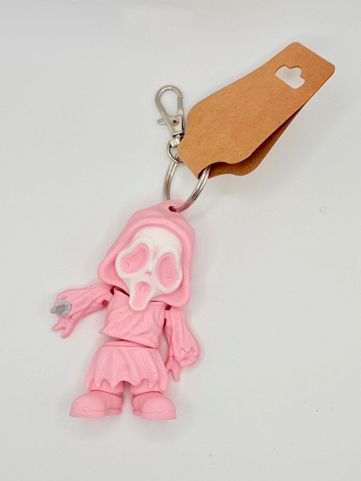 Ghost Face 3D Printed Flexi keychain biodegradable. In PINK
