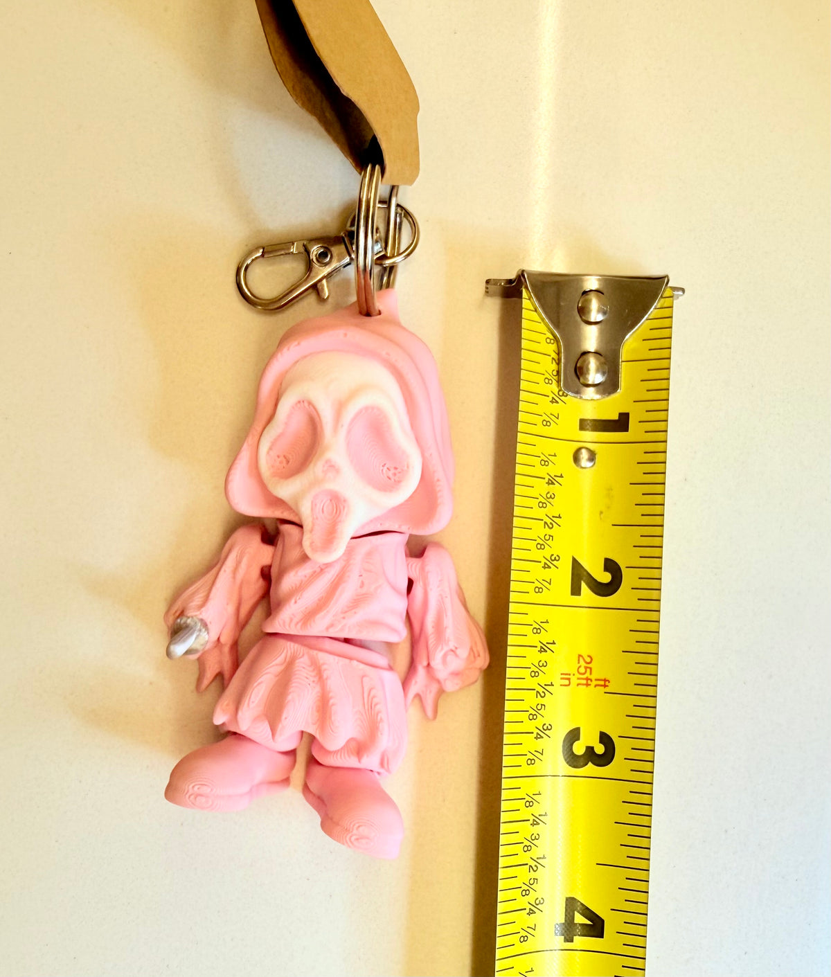 Ghost Face 3D Printed Flexi keychain biodegradable. In PINK