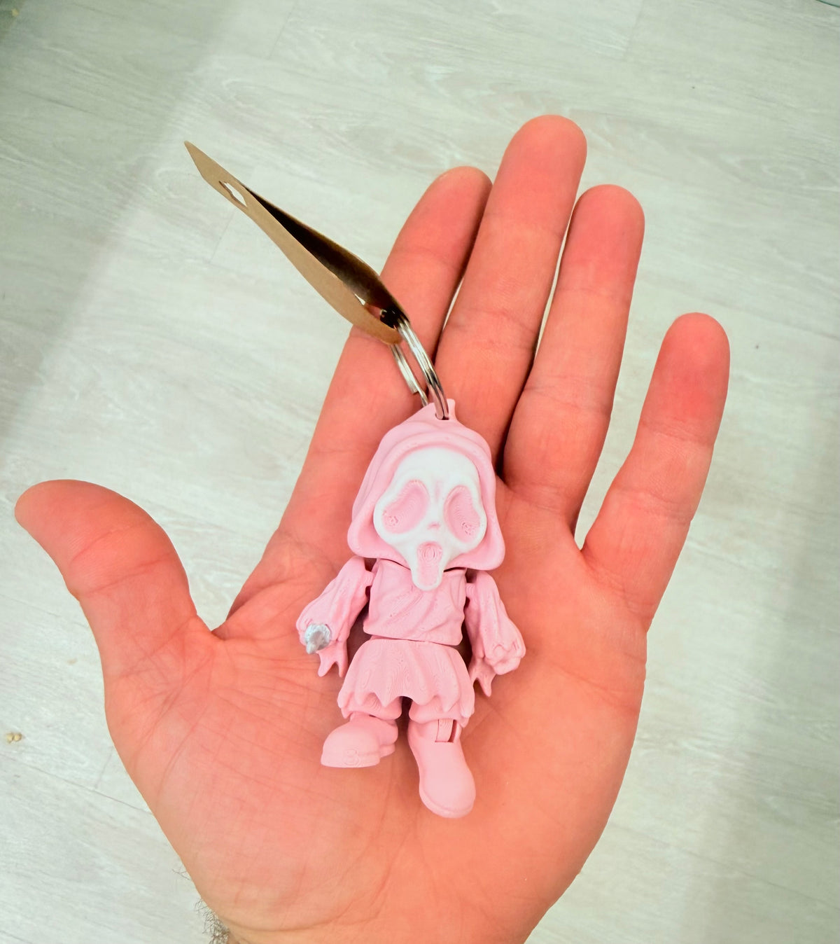 Ghost Face 3D Printed Flexi keychain biodegradable. In PINK