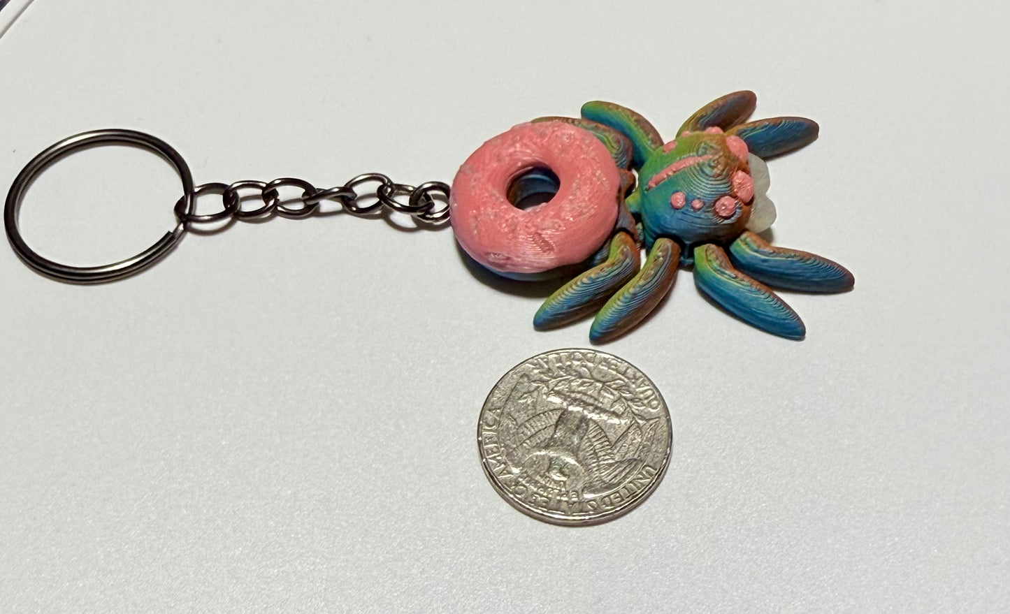 Glow in the dark Flexi donut spider keychain
